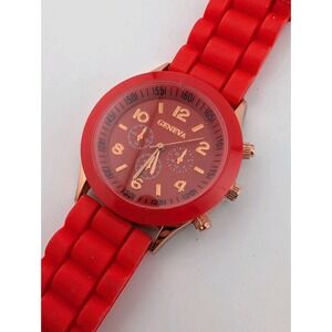 Geneva Women's Watch 38mm Rose Gold Case Red Silicone Band- New Battery